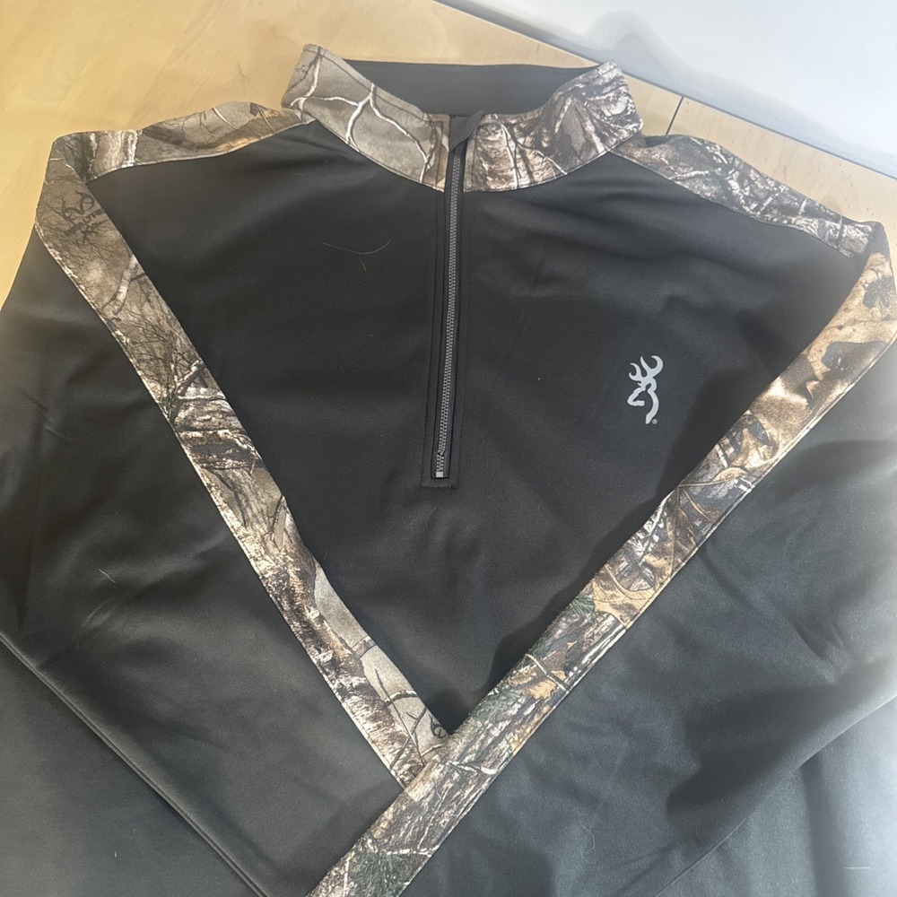 Browning Black & Camo 1/4 Zip Hunting Fleece-Lined Pullover Men's XXL 2X